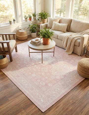 Pink Easy-Clean Aztec Indoor / Outdoor Square Rug