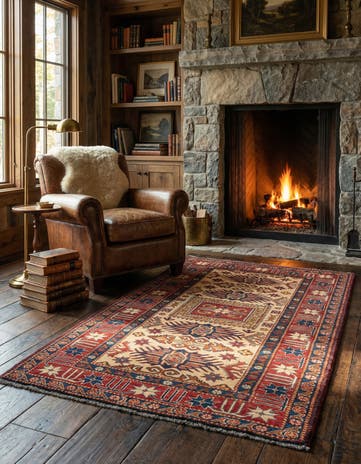 3' 5 x 5' 9 Hand Knotted Kazak Wool Rug