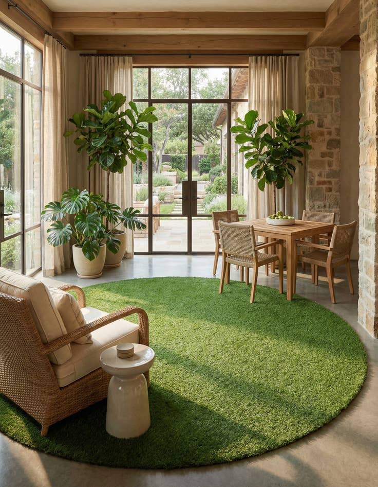Detail image of 12' x 12'  Washable Grass Indoor / Outdoor Round Rug