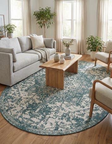 Teal Easy-Clean Jill Zarin Dubai Indoor / Outdoor Oval Rug
