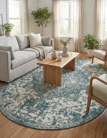 Teal Easy-Clean Jill Zarin Dubai Indoor / Outdoor Oval Rug