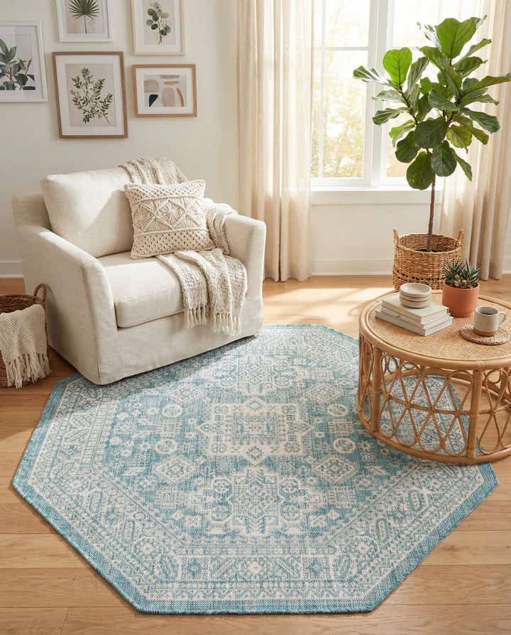 5' 3 x 5' 3 Easy-Clean Aztec Indoor / Outdoor Octagon Rug