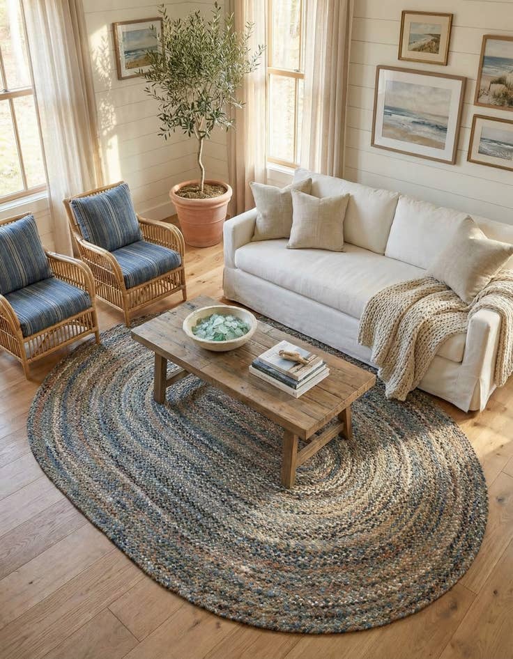 Detail image of  8' x 10'  Hand Braided Chindi Oval Rug