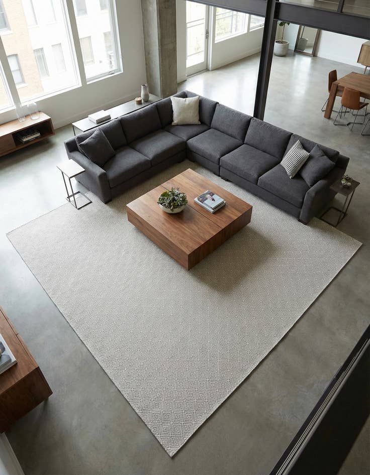 Detail image of 12' x 12' Hand Woven Geo Trellis Flatweave Square Rug