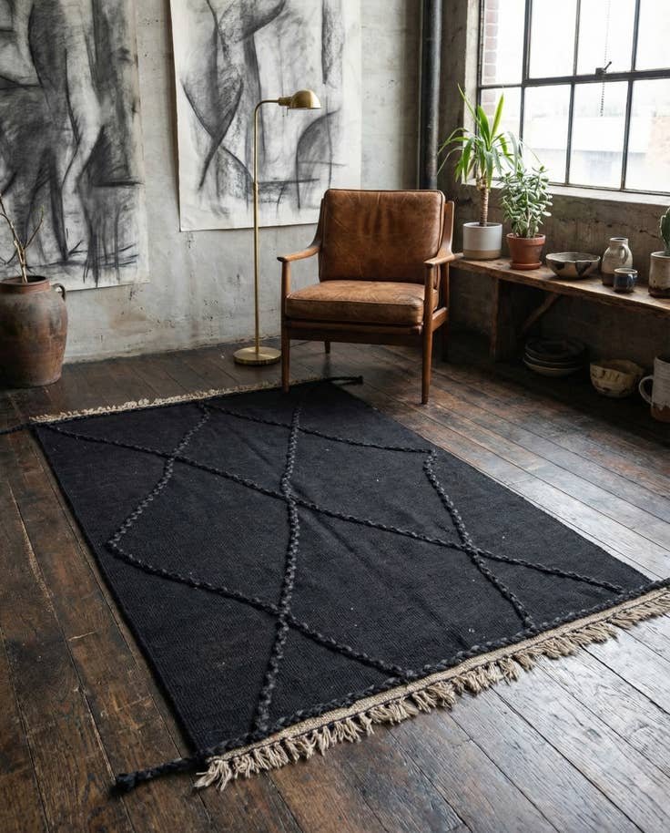 Detail image of 3' 7 x 5' 2 Hand Woven Kilim Modern Wool Rug