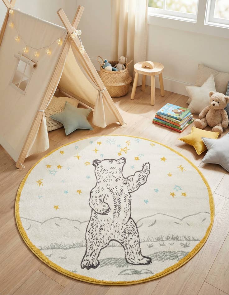 Detail image of 5' 3 x 5' 3 Bear Whimsy Kids Round Rug