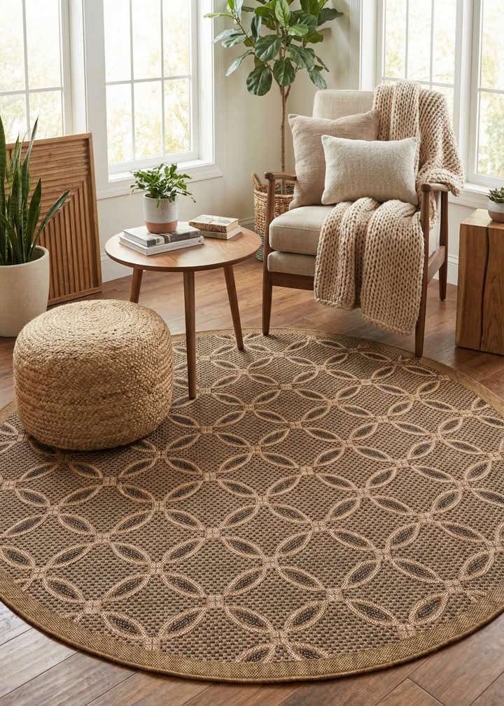 6' x 6' Easy-Clean Trellis Indoor / Outdoor Round Rug
