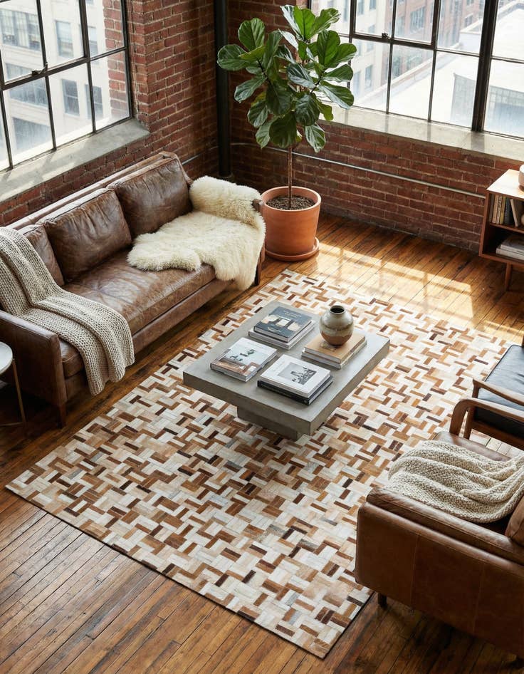 Detail image of 5' 1 x 8' Cowhide Leather Rug