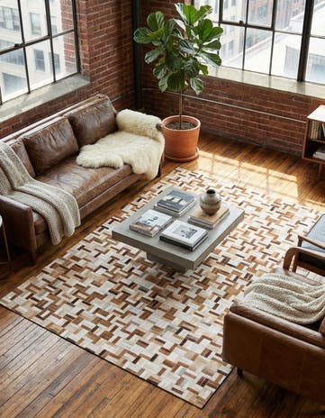 5' 1 x 8' Cowhide Leather Rug