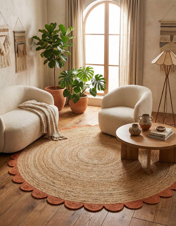 Detail image of 8' x 8'  Hand Scallop Braided Jute Round Rug