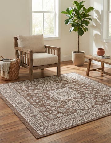 Brown Easy-Clean Aztec Indoor / Outdoor Square Rug