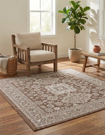 Brown Easy-Clean Aztec Indoor / Outdoor Square Rug
