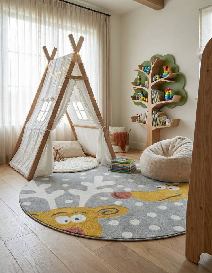Detail image of 7' 10 x 7' 10 Reindeer Whimsy Kids Round Rug