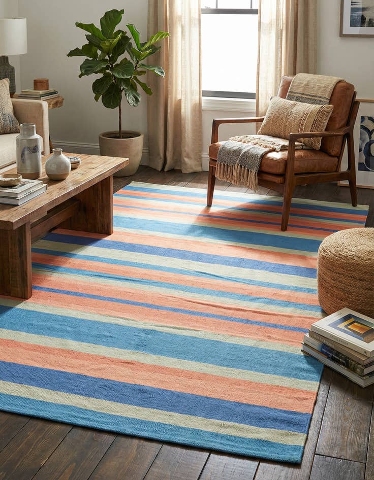 Detail image of 5' 1 x 8'  Hand Woven Flatweave Cotton Dhurrie Rug