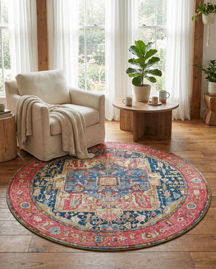 6' x 6' Easy-Clean Traditional Indoor / Outdoor Round Rug