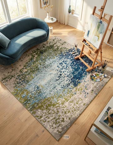 Blue Washable Hyacinth Square Rug