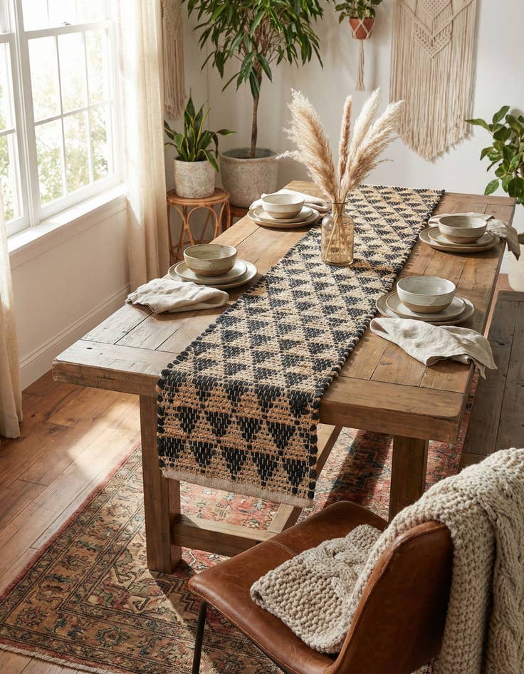 Detail image of 1' 2 x 10' Hand Woven Chindi Jute Table Runner Rug