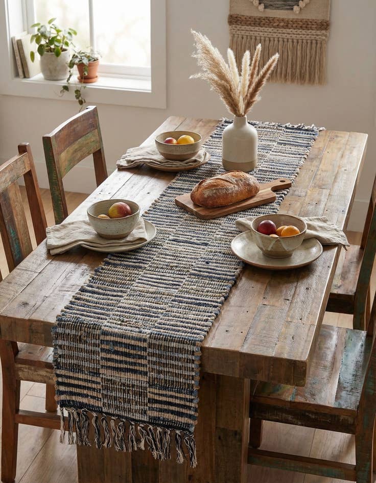 Detail image of 1' 2 x 8'  Hand Woven Chindi Jute Table Runner Rug