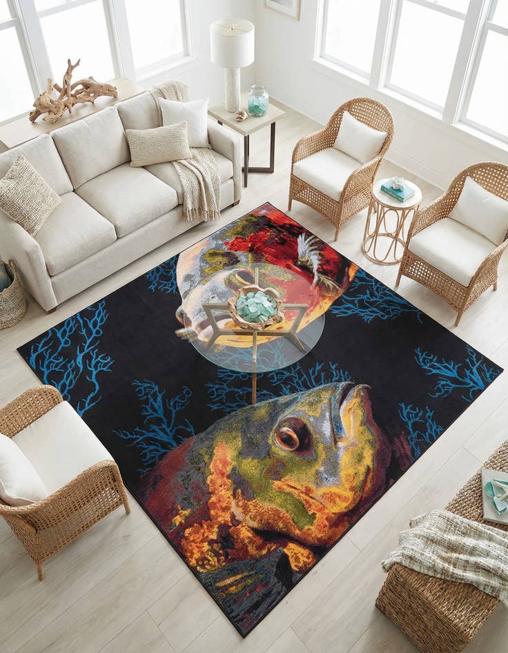 Detail image of 7' 10 x 7' 10  Washable Coastal Indoor / Outdoor Square Rug