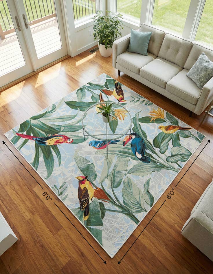 Detail image of 6' x 6'  Washable Botanical Indoor / Outdoor Square Rug