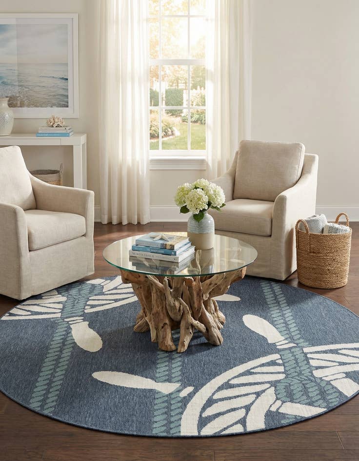 Detail image of 7' x 7' Easy-Clean Coastal Indoor / Outdoor Round Rug