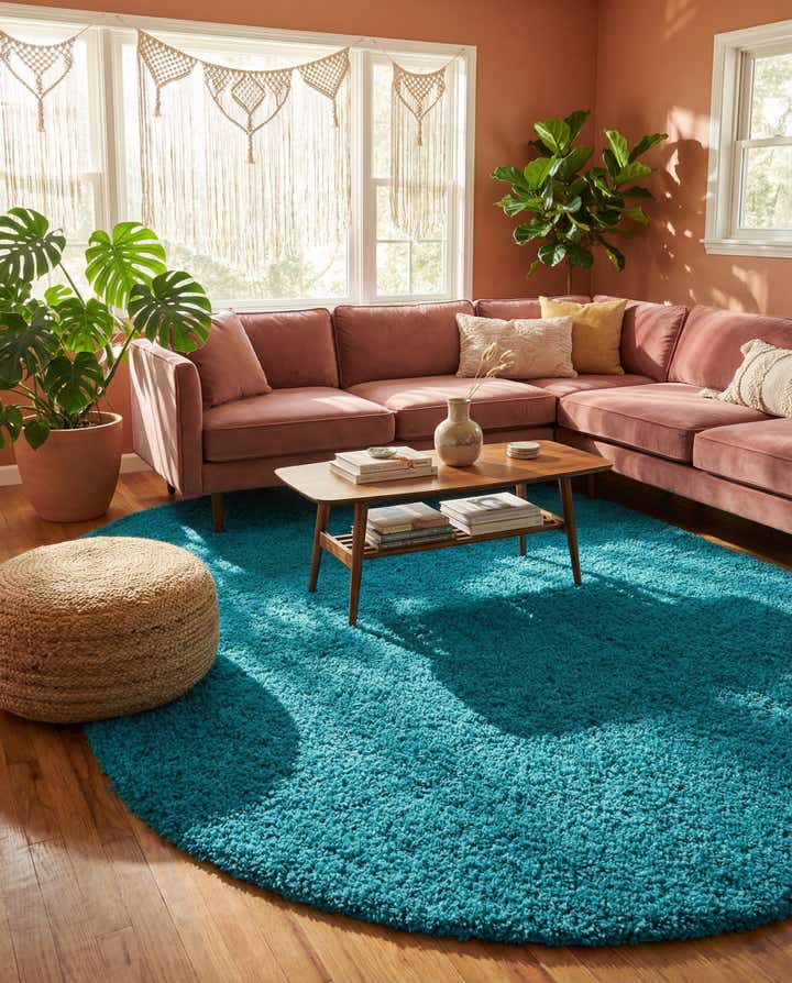 7' 10 x 10' Solid Shag Oval Rug