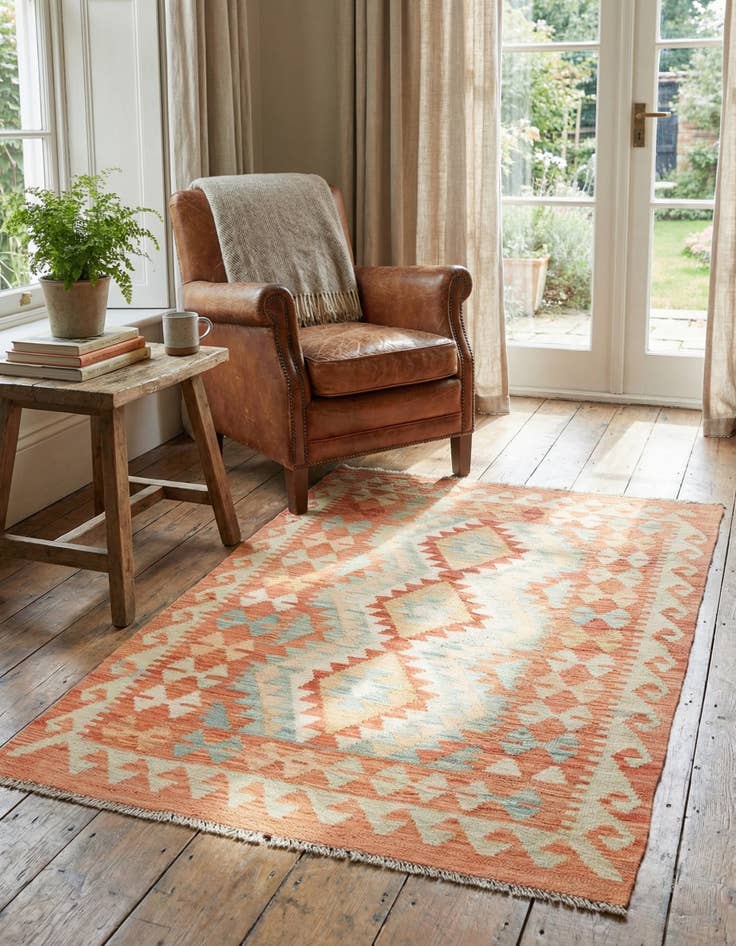 Detail image of 2' 9 x 4' 3 Hand Woven Kilim Waziri Wool Rug