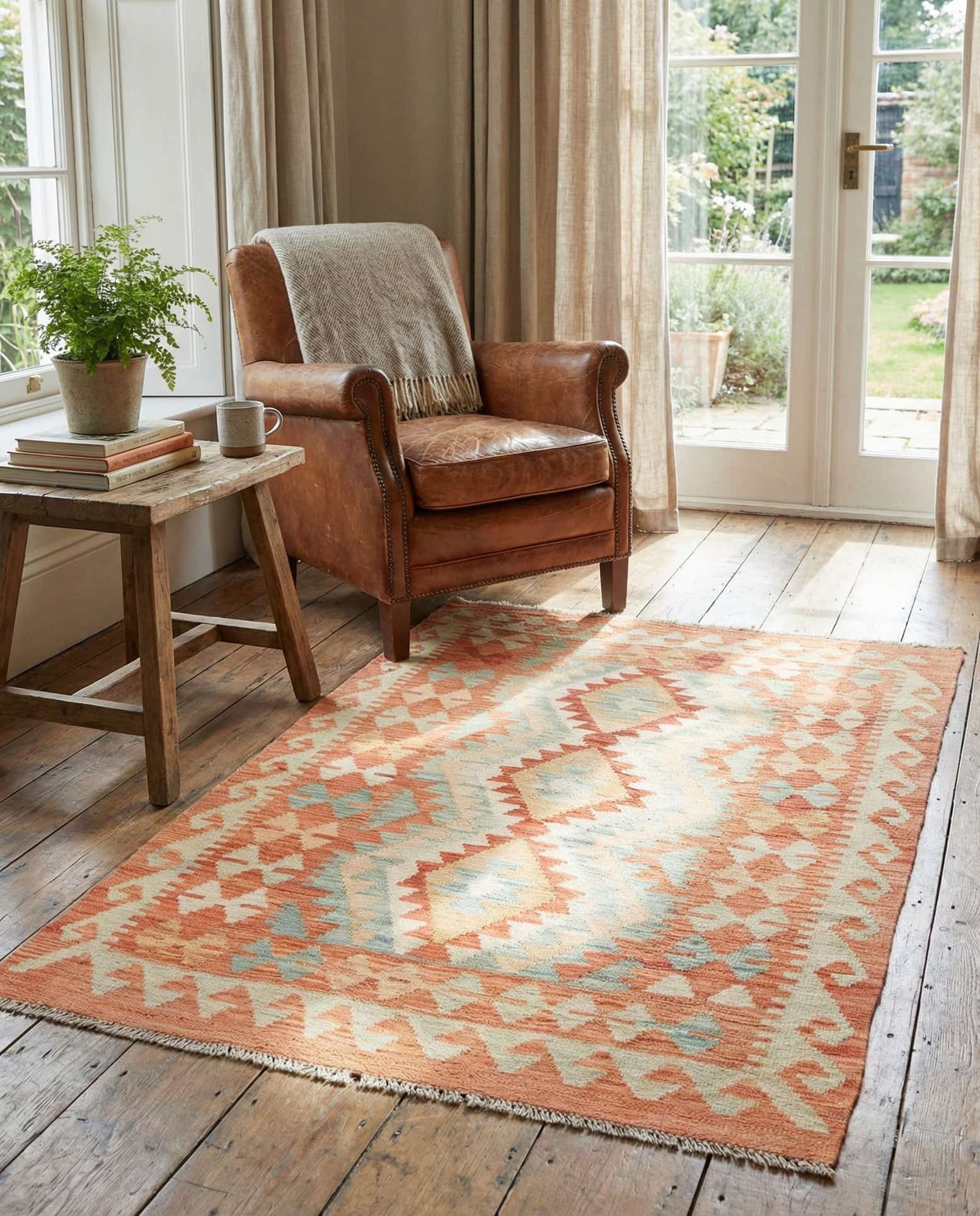 2' 9 x 4' 3 Hand Woven Kilim Waziri Wool Rug