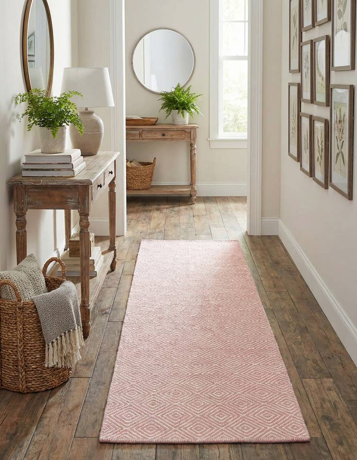 Detail image of 2' x 8'  Hand Woven Geo Trellis Flatweave Runner Rug