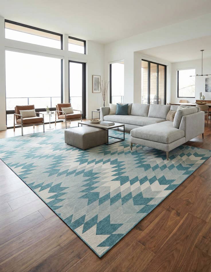 Detail image of 12' x 12'  Washable Modern Indoor / Outdoor Square Rug