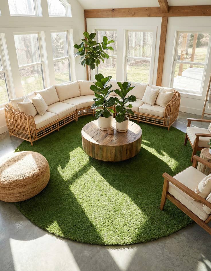 Detail image of 13' x 13' Easy-Clean Grass Indoor / Outdoor Round Rug