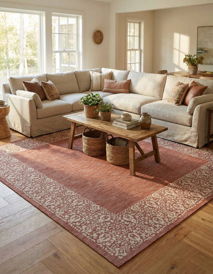 Detail image of 13' x 13' Washable Border Indoor / Outdoor Square Rug