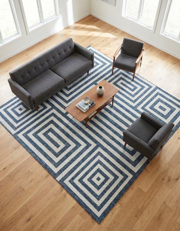 Blue Easy-Clean Modern Indoor / Outdoor Square Rug