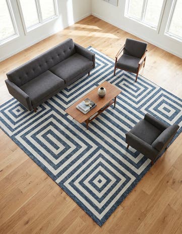 Blue Easy-Clean Modern Indoor / Outdoor Square Rug