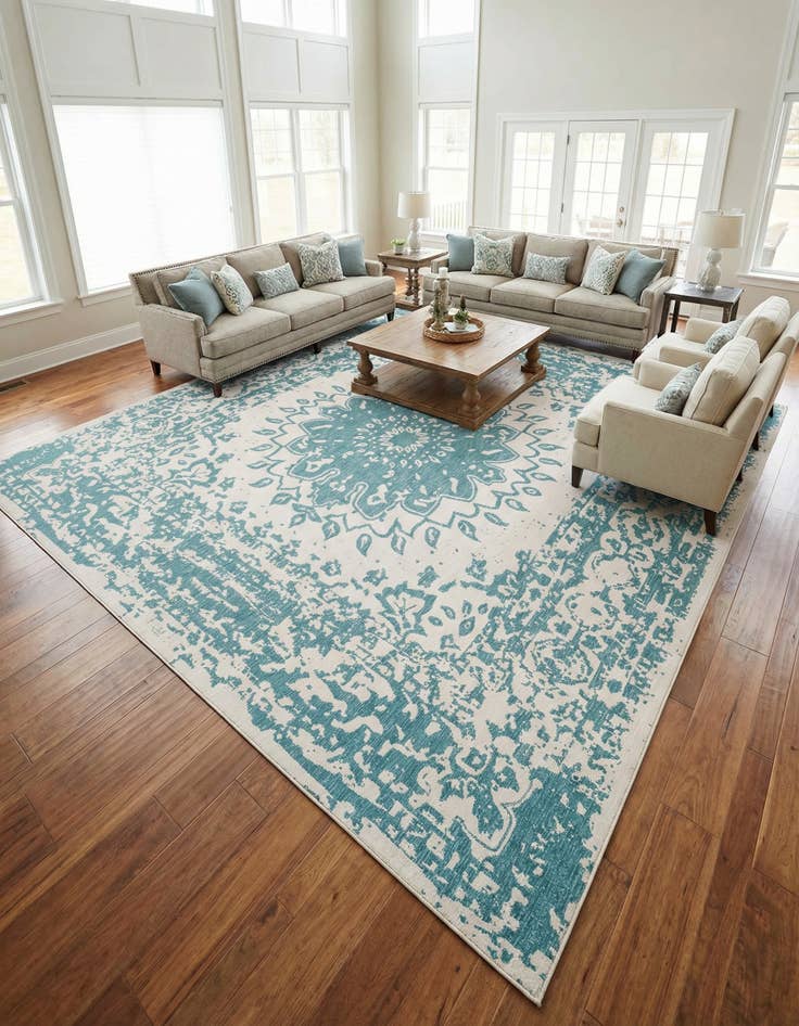 Detail image of 12' x 12' Easy-Clean Traditional Indoor / Outdoor Square Rug