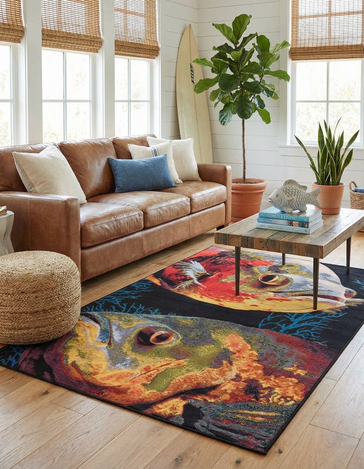 Detail image of 5' 3 x 8'  Washable Coastal Indoor / Outdoor Rug