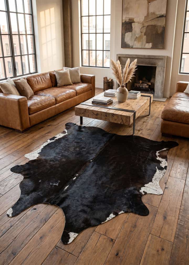 5' 7 x 6' 2 Cowhide Leather Rug