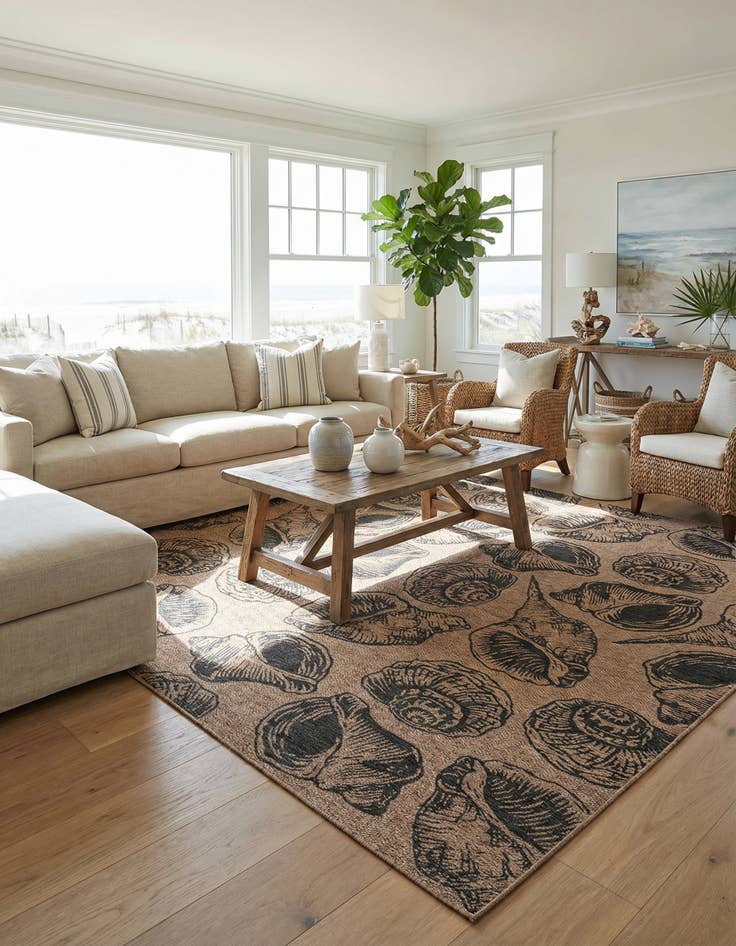 Detail image of 12' x 12' Washable Coastal Indoor / Outdoor Square Rug