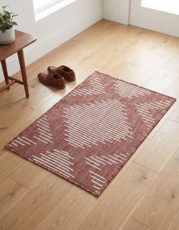 Rust Red Easy-Clean Modern Indoor / Outdoor Rug