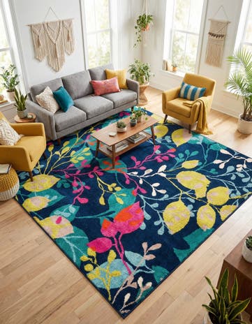 Navy Blue Azalea Square Rug