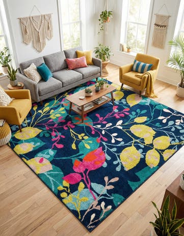 Navy Blue Azalea Square Rug