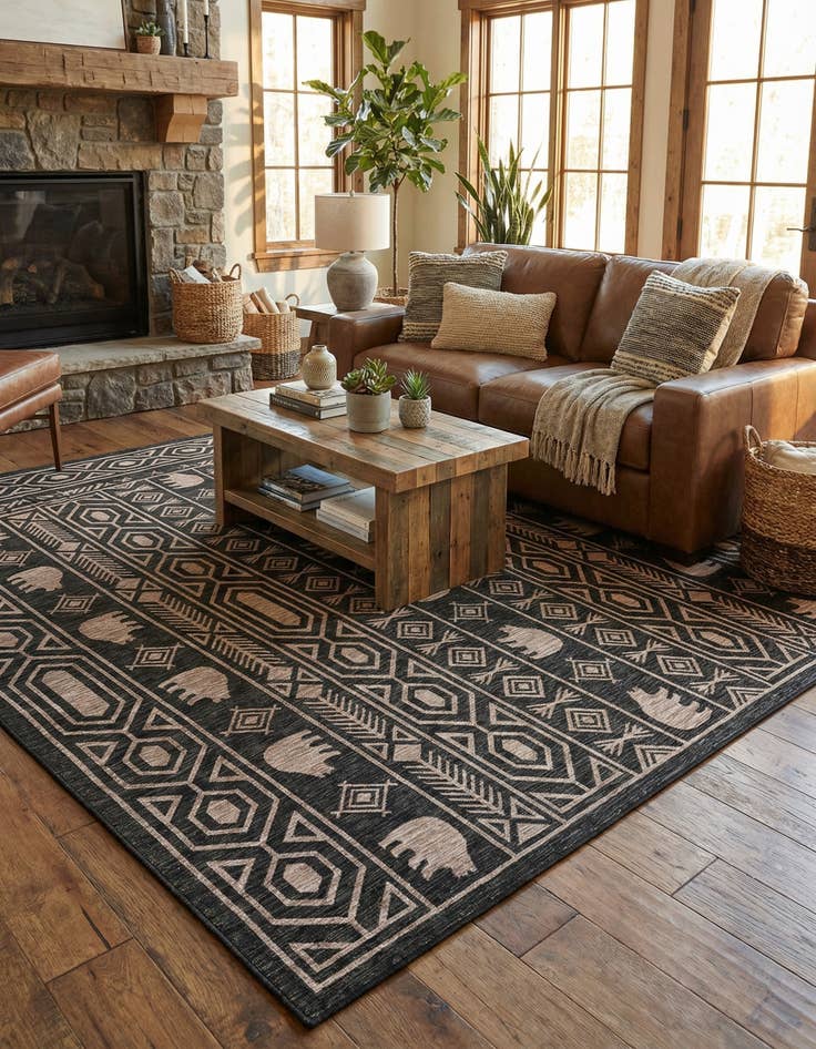 Detail image of 12' x 12' Easy-Clean Southwestern Indoor / Outdoor Square Rug