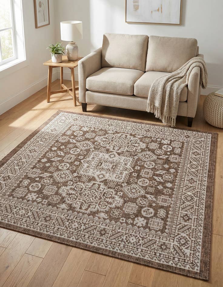 Detail image of 5' 3 x 5' 3 Washable Aztec Indoor / Outdoor Square Rug