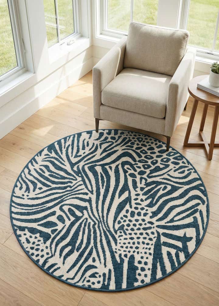 4' x 4' Easy-Clean Safari Indoor / Outdoor Round Rug