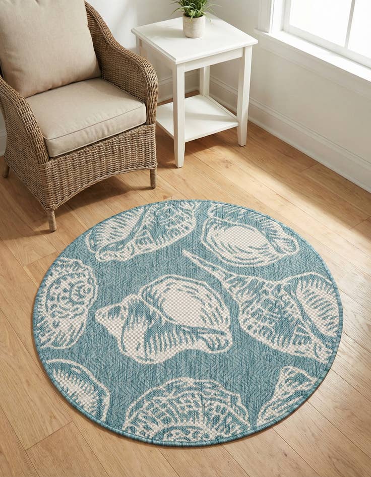 Detail image of 3' x 3' Washable Coastal Indoor / Outdoor Round Rug