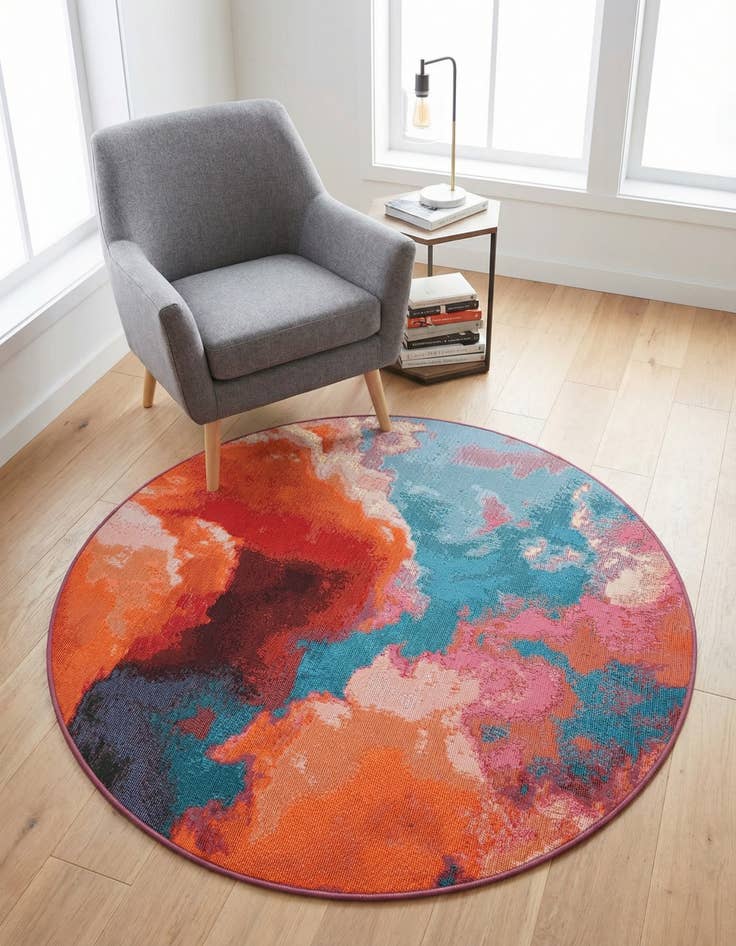 Detail image of 4' 1 x 4' 1  Washable Modern Indoor / Outdoor Round Rug