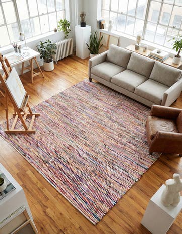 Multi White Hand Woven Chindi Cotton Square Rug