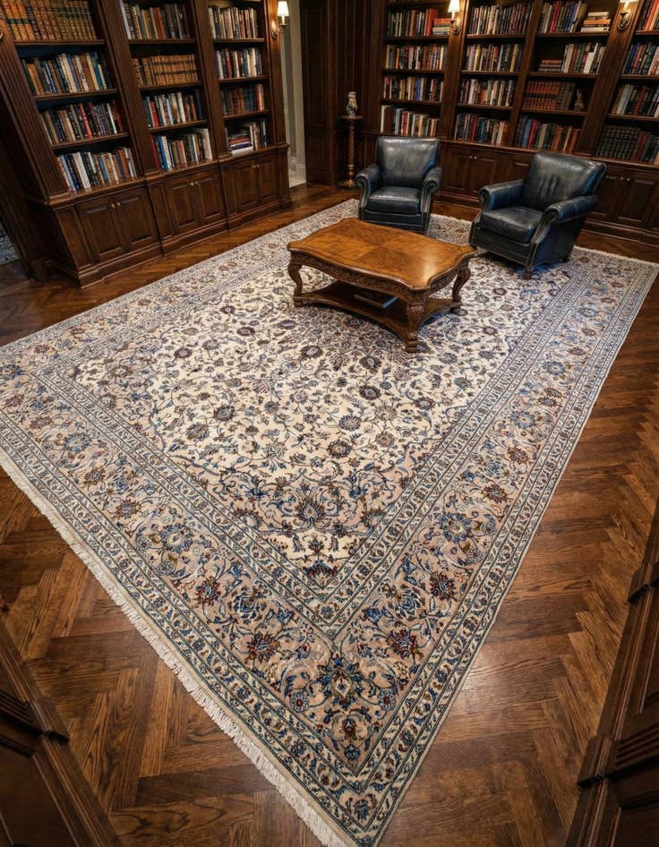 Detail image of 9' 9 x 12' 11 Hand Knotted Kashan Persian Wool Rug