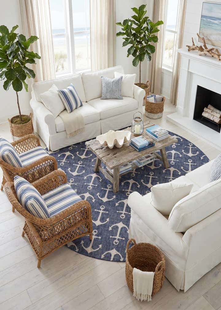 12' x 12' Easy-Clean Coastal Indoor / Outdoor Round Rug