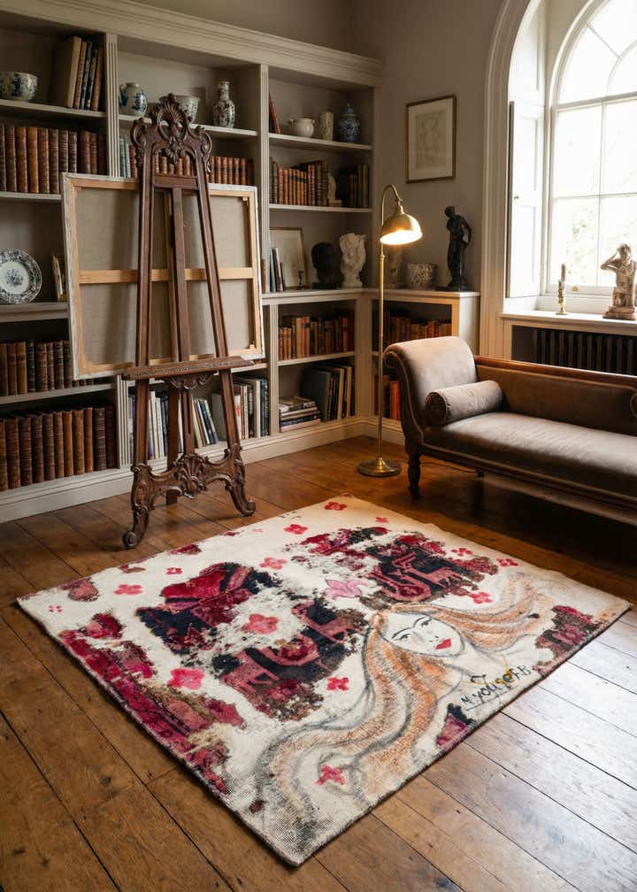 3' 9 x 4' 2 Hand Knotted Ultra Vintage Persian Wool Square Rug